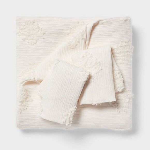 Threshold - Full/Queen Tufted Diamond Crinkle Duvet Cover and  Ivory - Picture 3 of 4